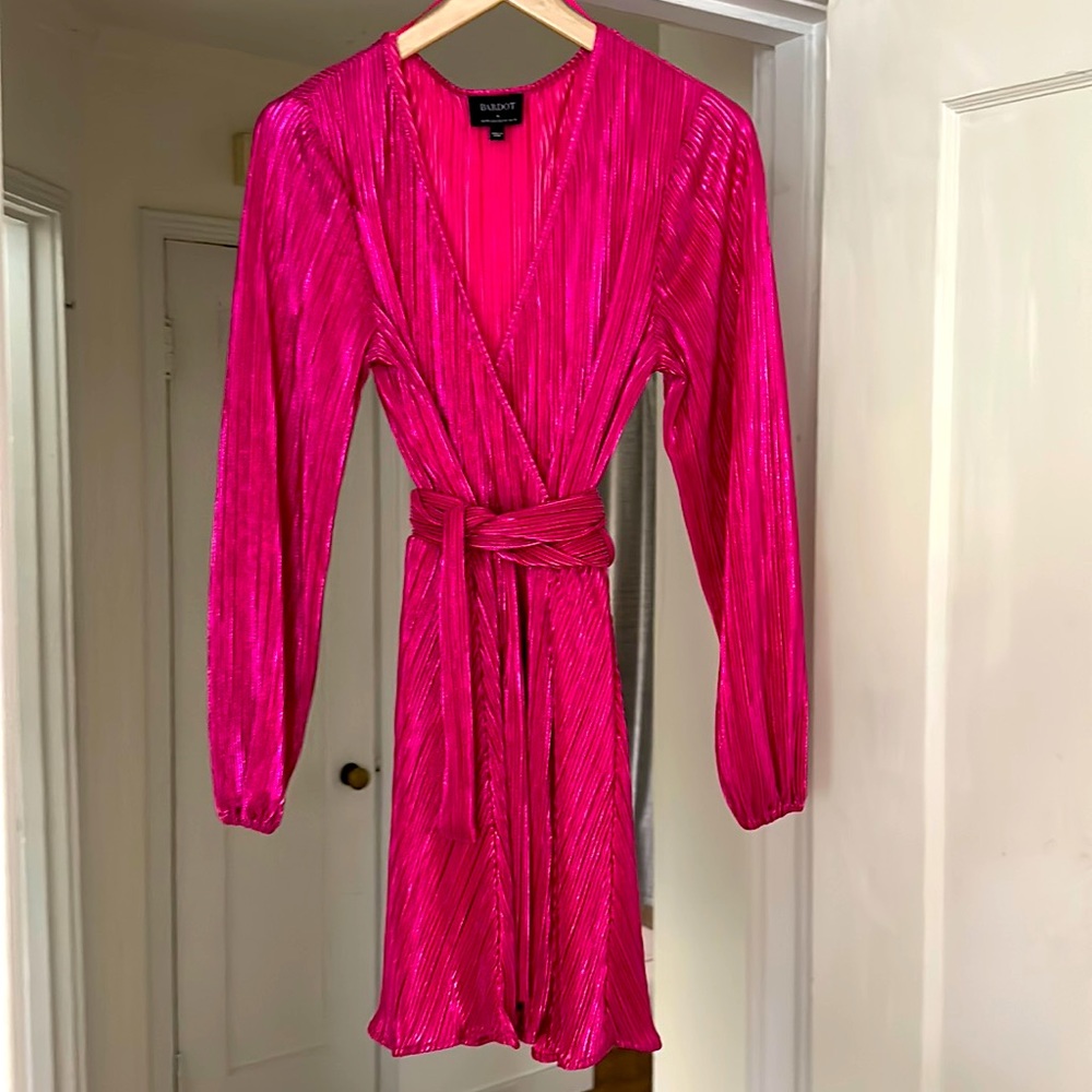 Bardot size medium pink Barbie disco wrap dress